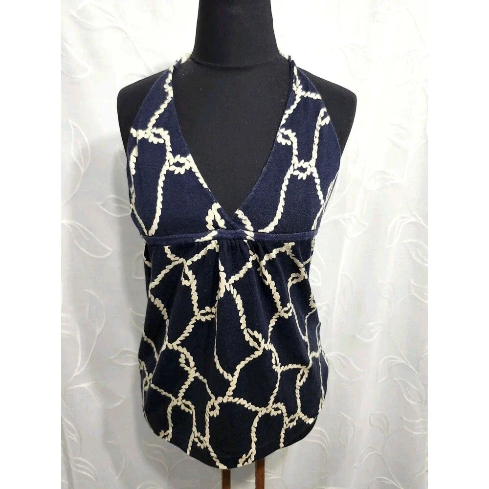 J. Crew Tank Top Women's Halter Neck size M Blue Nautical Beach